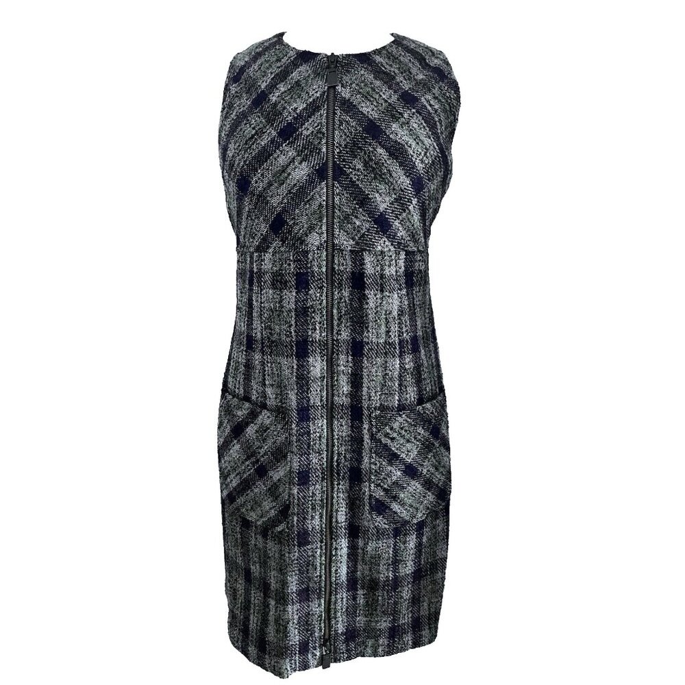 W By Worth size 8 wool sheath dress zip front plaid Academia Preppy Goth lined